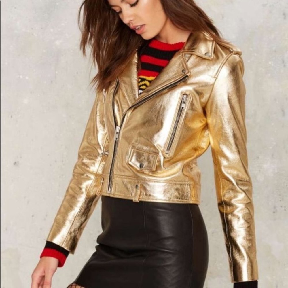 Nasty Gal Gold Dust Leather Jacket size XS